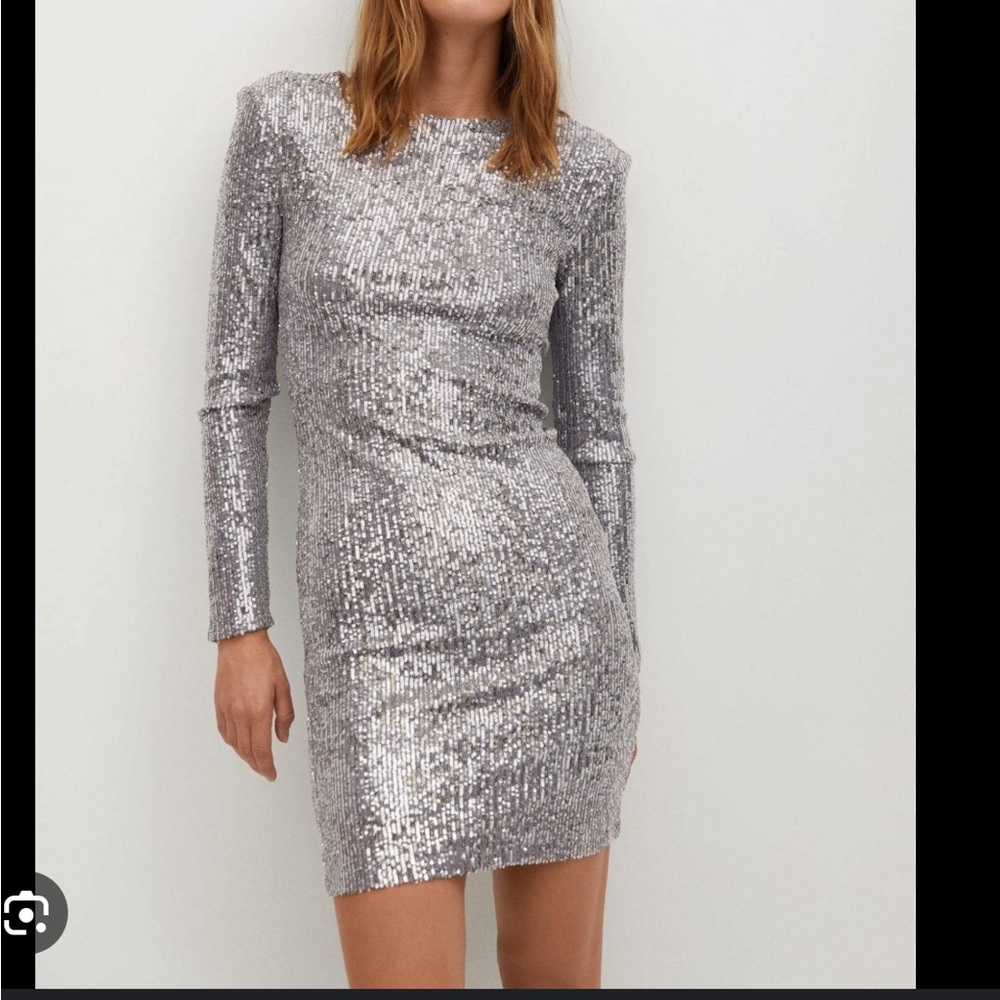 MANGO SILVER SEQUIN DRESS